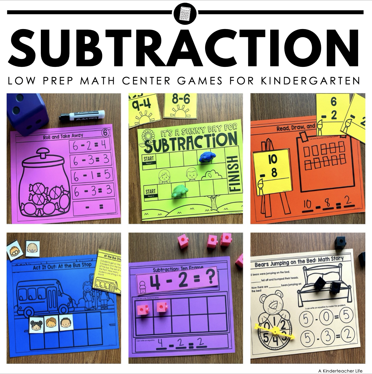 Subtraction Math Center Activities and Digital Games for Kindergarten