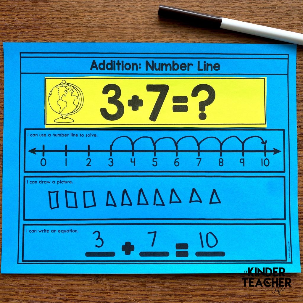 Kindergarten addition math center -  number line addition 