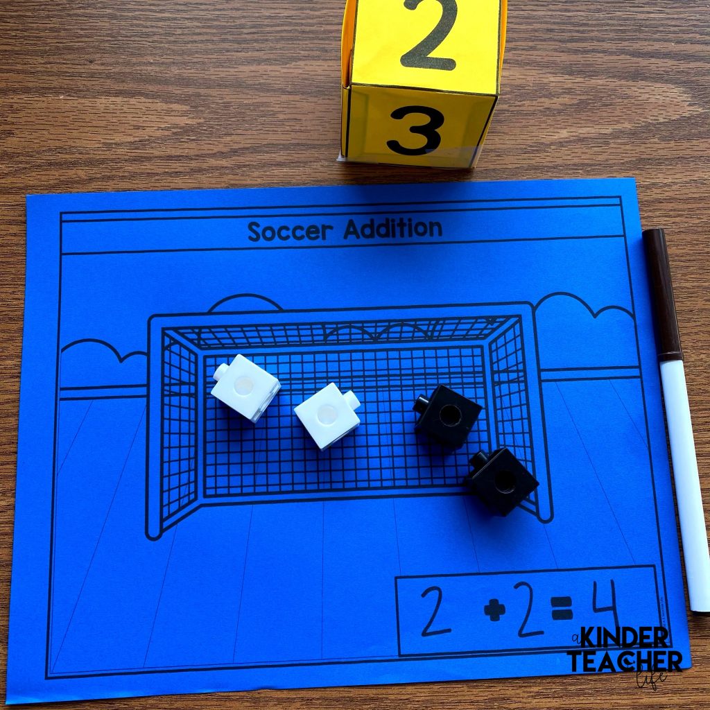 Kindergarten addition math center - roll and add 