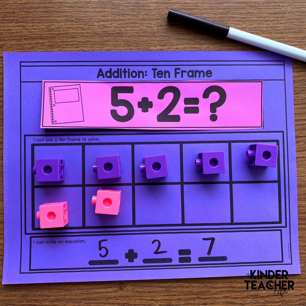 Kindergarten addition math center - addition ten frame