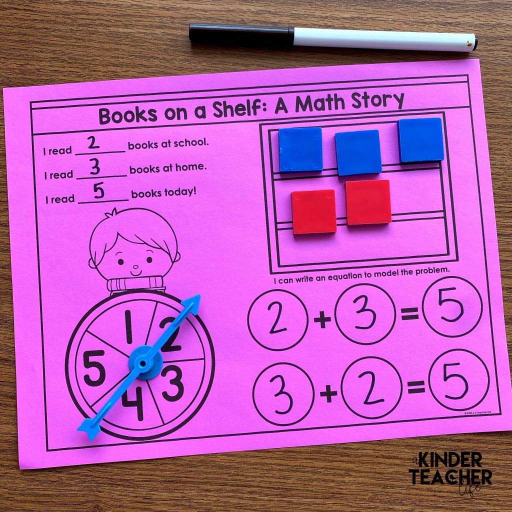 Kindergarten addition math center - story word problem 