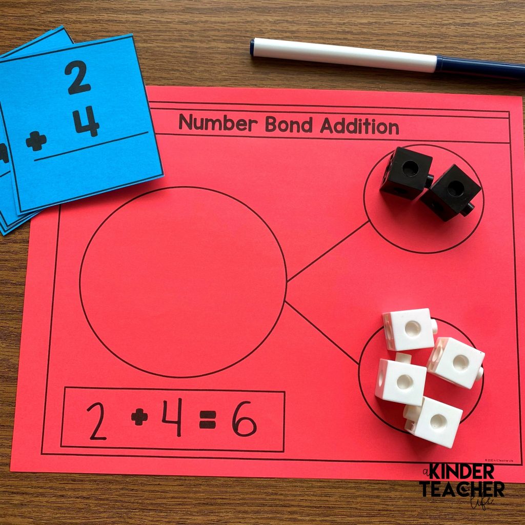 Kindergarten addition math center - number bond addition 