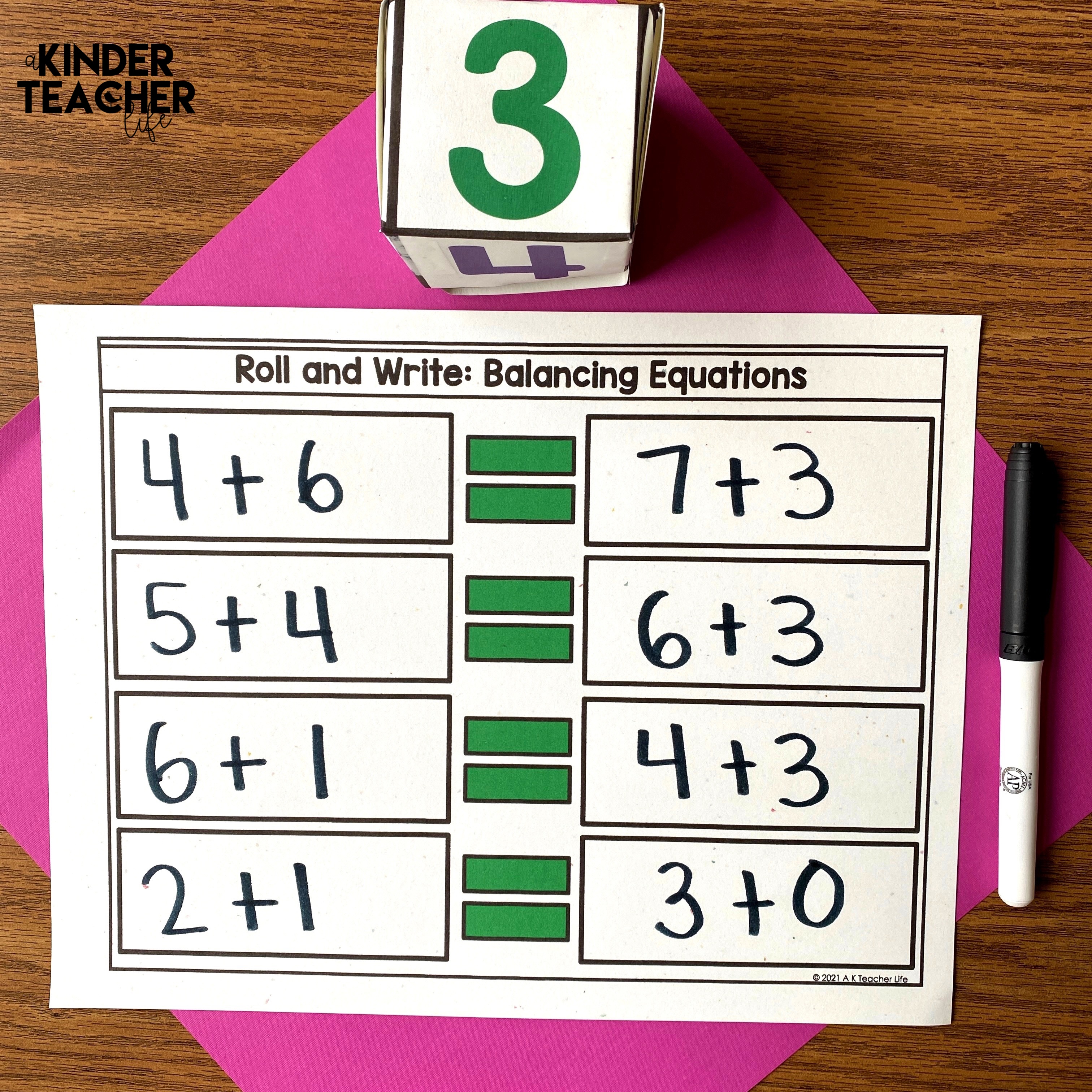 Balancing equations - Addition math center activities and worksheets