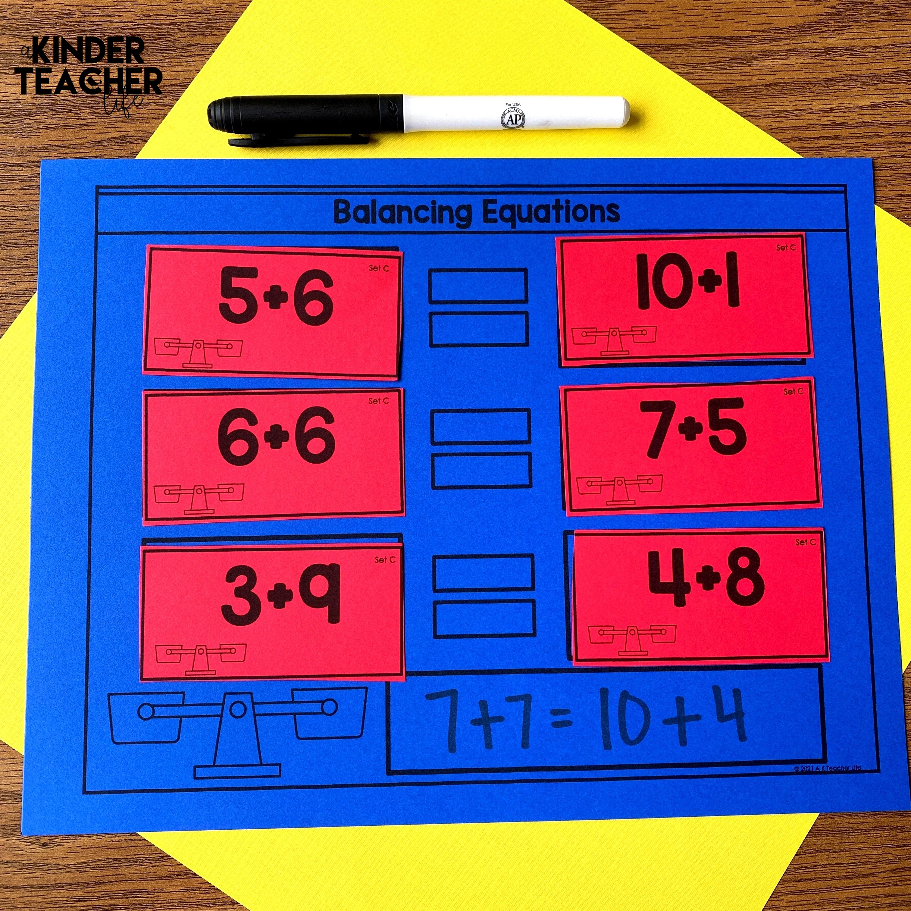 Balancing equations - Addition math center activities and worksheets