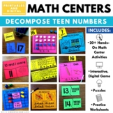 Decomposing Teen Numbers Math Center and Worksheets