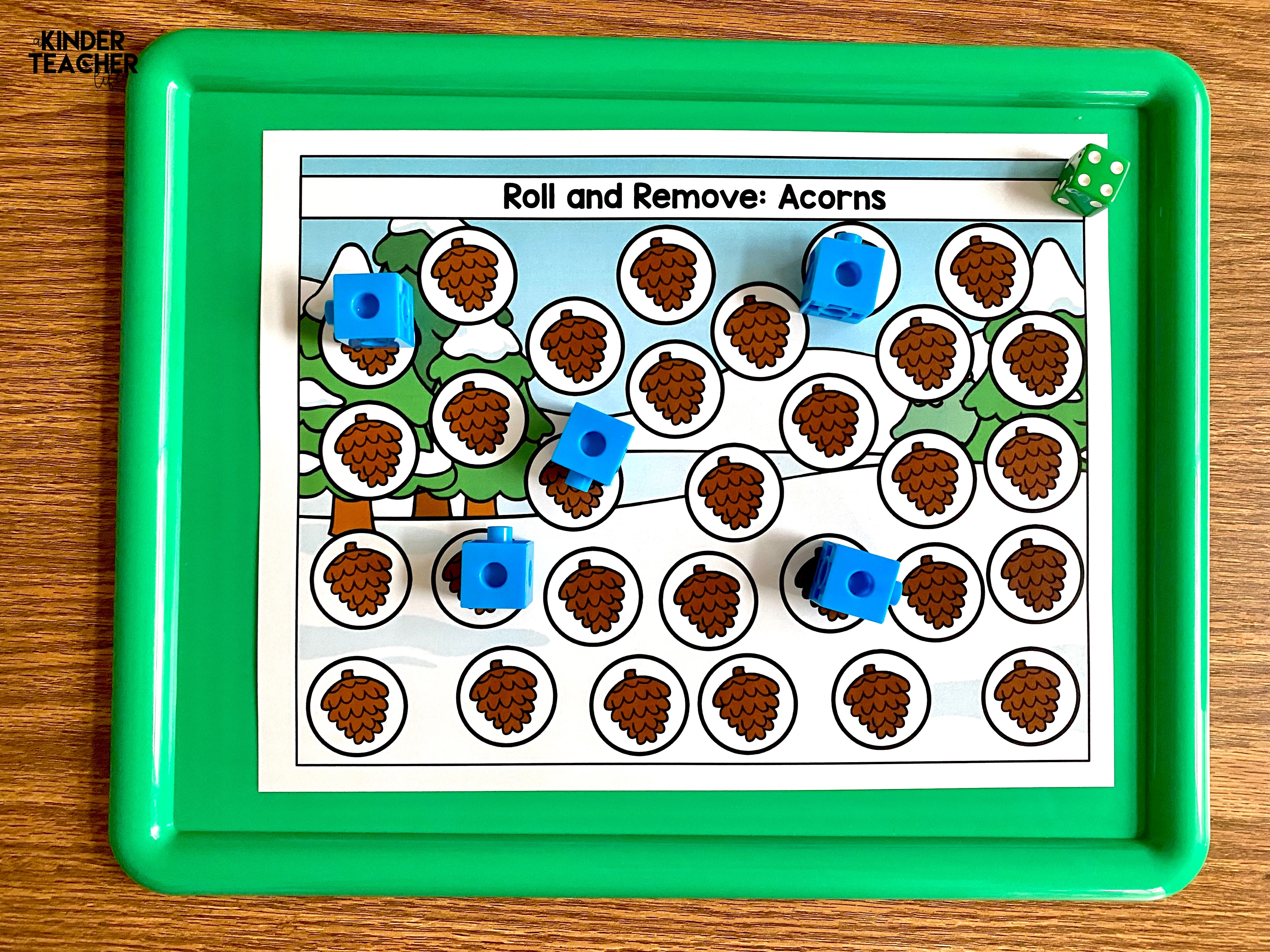 Roll and remove acorns PreK Math Activities