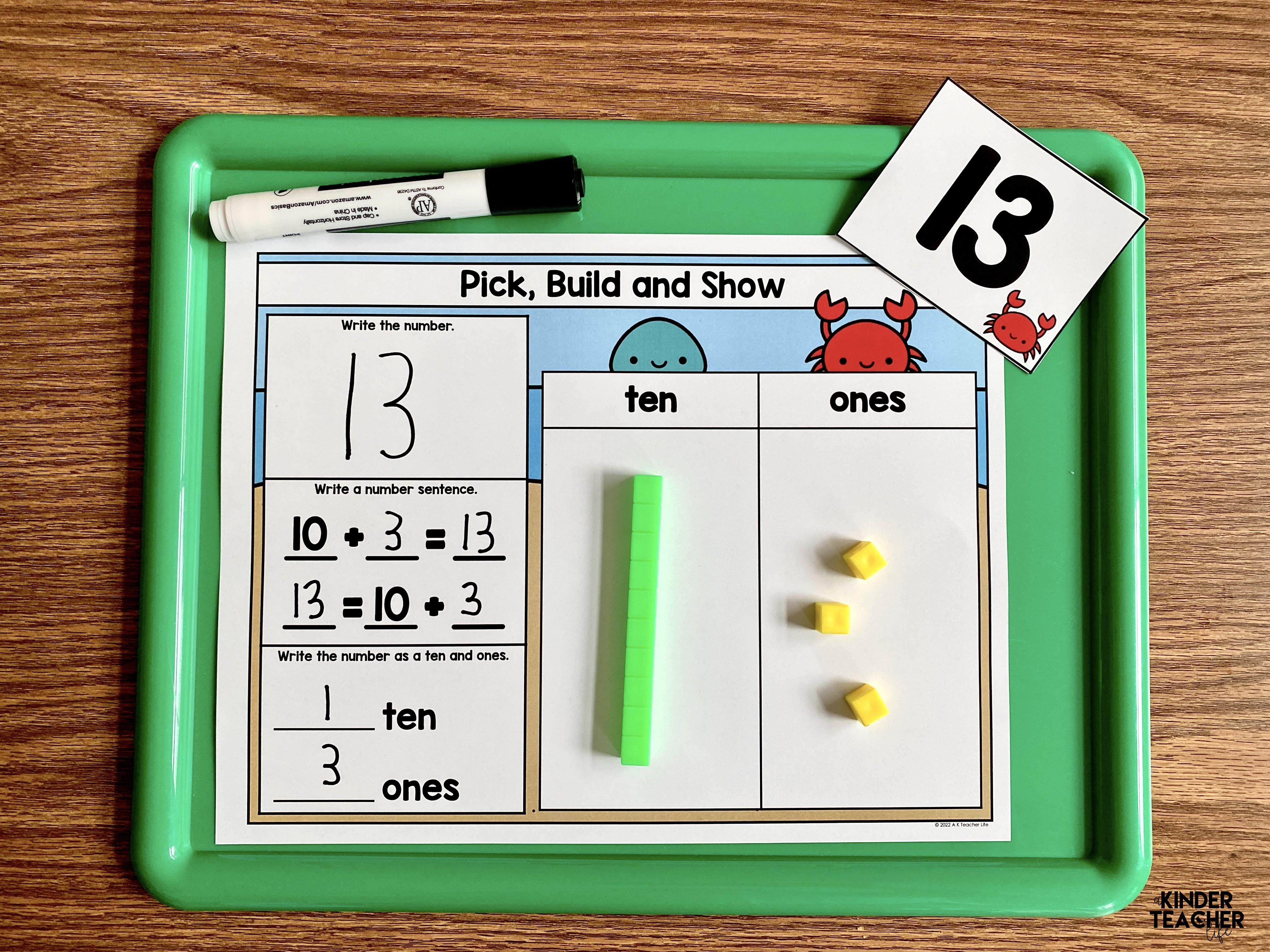 Decomposing teen numbers math center kindergarten 