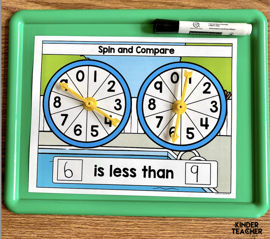 comparing numbers math center kindergarten 