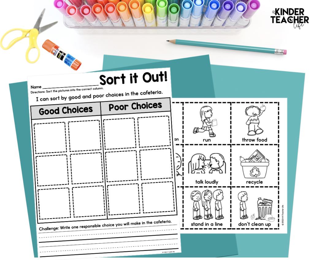 Cafeteria Behaviors - No prep sorting worksheets 