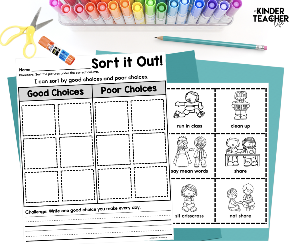 Good Choices or Poor Choices at school. No prep sorting worksheets. 