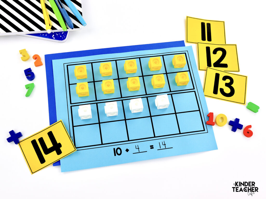 Teen Numbers Activity - Use a ten frame to help them see ten and some ones. 