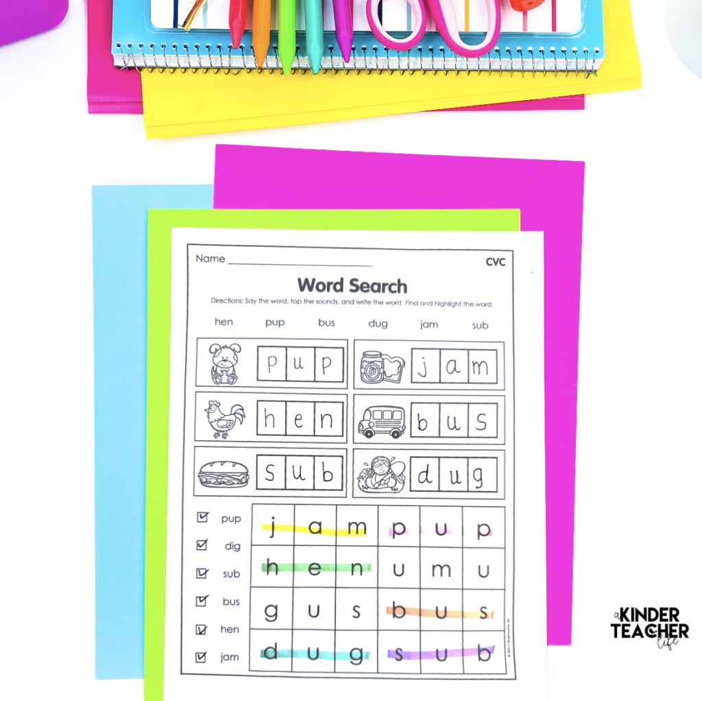 Phonics Word Search for kindergarten and first grade