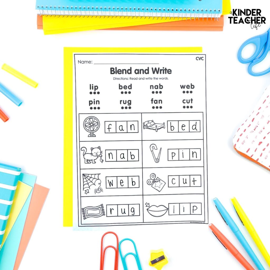 Fun and no prep word mapping activity called Blend and Write for kindergarten and first grade students