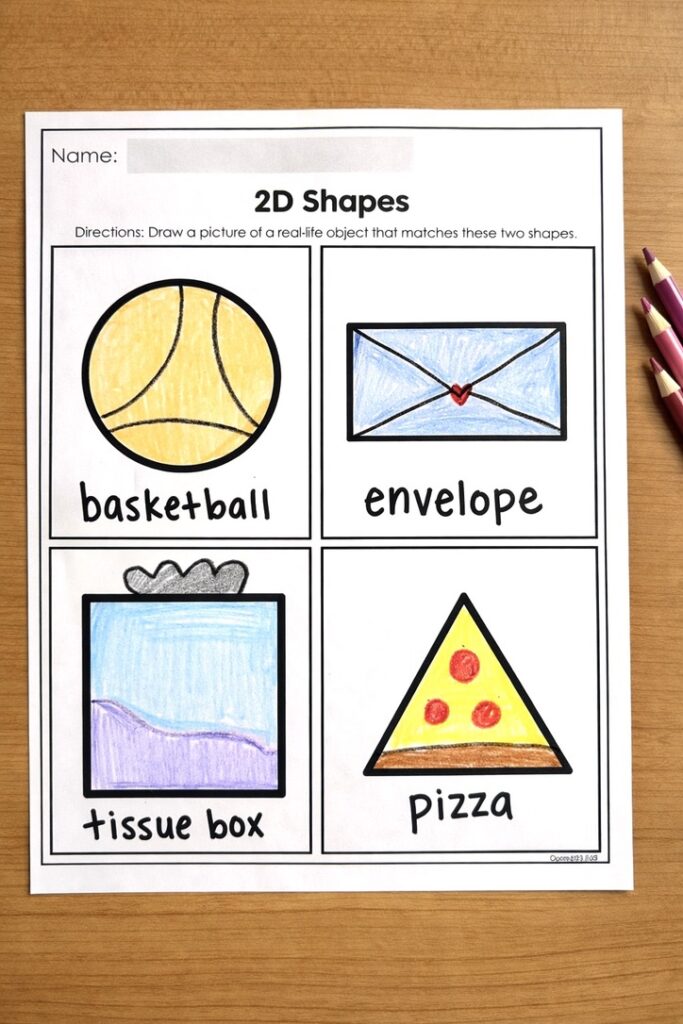 February No Prep Packet - Kindergarten math worksheets for 2D shapes