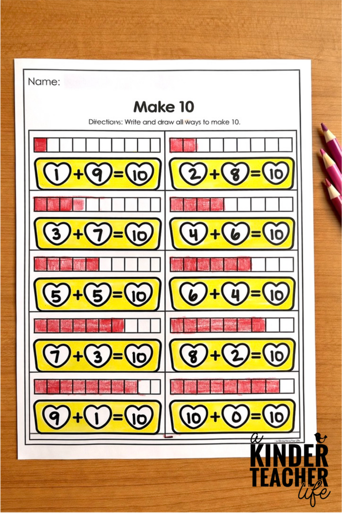 February No Prep Packet - Kindergarten math worksheets for decomposing