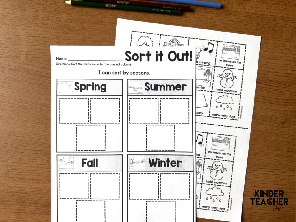 Seasons sorting worksheets